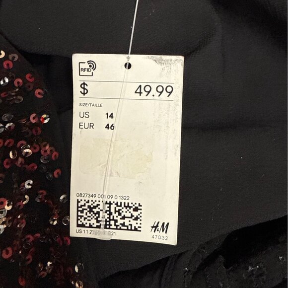H&M Women's Black Sequin Mini Dress V-Neck Sparkle Shine Size 14 - New - Picture 7 of 9
